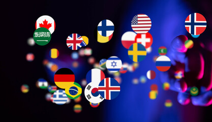 Aufkleber - Abstract image of many national flags floating, representing global connections and international relations.