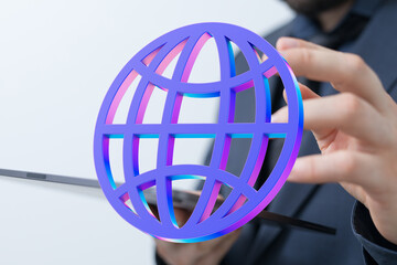 Poster - 3D globe icon, digital networking, global business, technology concept.