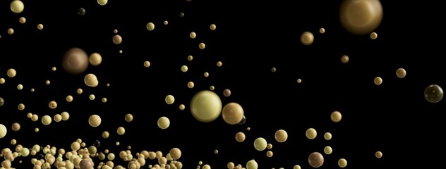 Aufkleber - Elegant abstract background image featuring many small spheres in golden and beige tones, floating against a black background.