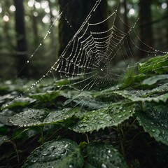 spider web with dew drops