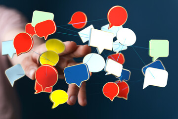 Aufkleber - Abstract image of interconnected speech bubbles, symbolizing global communication and networking.