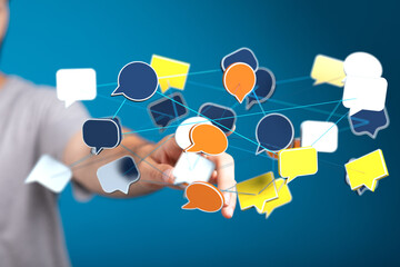Aufkleber - Abstract image of interconnected speech bubbles, representing global communication and networking.