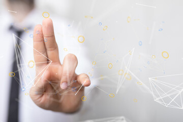 Poster - Abstract image of a hand interacting with a digital network, representing connection and data flow.
