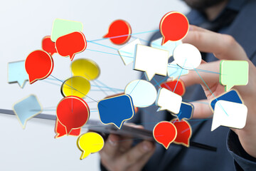 Aufkleber - Abstract image of interconnected speech bubbles, symbolizing global communication and networking.