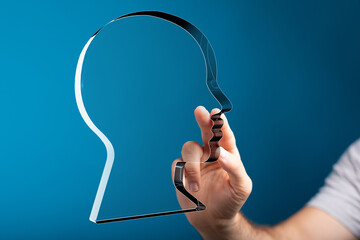 Aufkleber - Hand interacting with a glass head, symbolizing innovation, ideas, and creativity.