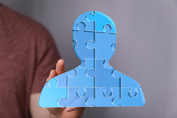 Aufkleber - Abstract image of a person shaped puzzle.  Ideal for teamwork, collaboration, and connection.