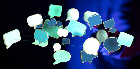 Poster - Abstract image of interconnected speech bubbles, symbolizing global communication and networking.