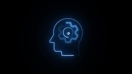 Wall Mural - Cyber Glow AI Tech Icon in Night Mode. Bright Neon AI Node on Black Background. Smart Neon AI Interface Symbol.