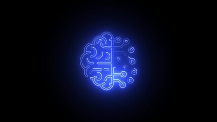 Wall Mural - Bright Neon AI Node on Black Background. Cyber Glow AI Tech Icon in Night Mode. Radiant Neon AI Circuit Symbol.