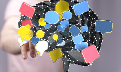 Aufkleber - Abstract image of a brain with interconnected speech bubbles.  Concept of communication, ideas, networking.