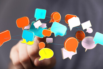 Aufkleber - Abstract image of interconnected speech bubbles, symbolizing global communication and networking.