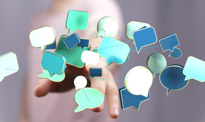 Aufkleber - Abstract image of interconnected speech bubbles, representing global communication and networking.
