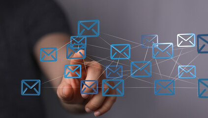 Poster - Image of interconnected email icons, representing global communication and networking.