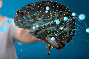 Fototapete - Abstract brain model, AI, neural network, big data, technology, connectivity, innovation, future, digital, science.