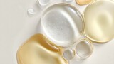 transparent cream oil drops floating on white background with soft elegant light