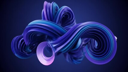 Abstract 3D Animation of Flowing, Twisted Ribbons in Shades of Blue and Purple