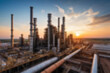 © Adi - Blurry photo of mega project area, industrial factory construction, large crude oil refinery, sunset.