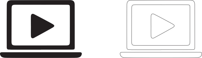 play button on laptop screen. vector icon of video view.