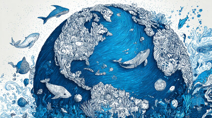 ocean earth whale coral fish blue illustration environment