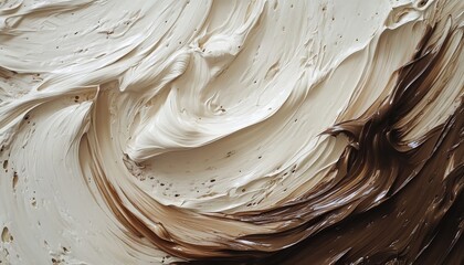 Fototapete - Dynamic abstract artwork showcasing fluid motion and texture in earthy tones with contrasting elements during daylight hours in an artistic studio setting