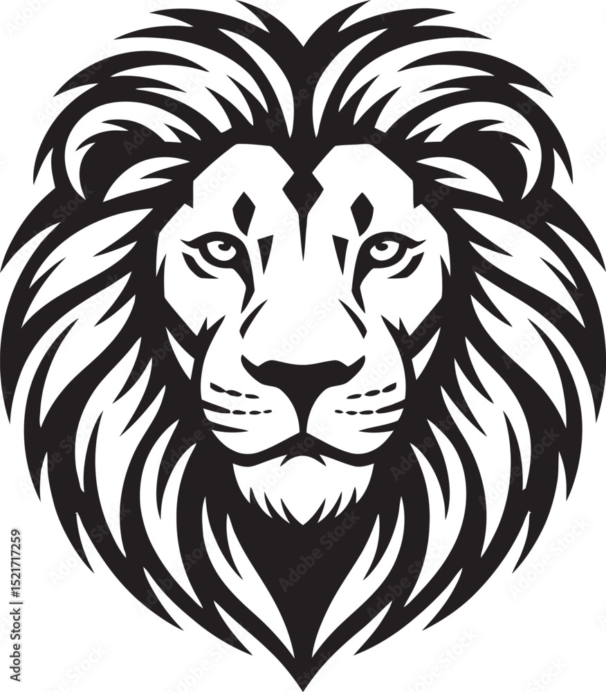 Powerful black and white illustration of a regal lion head representing ...
