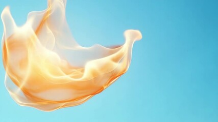 Poster - Floating fabric on Blue Backdrop: A delicate golden fabric gracefully floats against a serene blue backdrop, evoking a sense of ethereal lightness and movement.