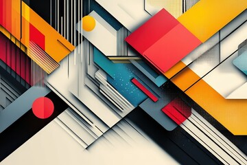 Poster - Vibrant geometric abstract design with bold colors and sharp shapes set against a light background