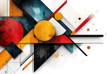 Poster - Vibrant geometric abstract design with bold colors and sharp shapes set against a light background