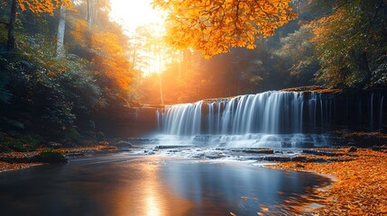 Wall Mural - enchanting autumn waterfall in a lush forest landscape