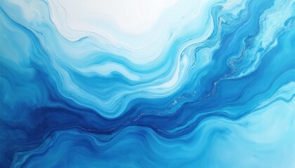 Poster - Abstract art illustration with blue water background. Flowing liquid texture creates dynamic movement. Digital paint background shows light, transparency, water drops, motion, wave, ripple patterns.