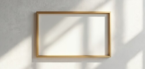 Aufkleber - Gold frame on white wall. Minimalist design. Blank canvas for art, poster, mockup. Sunlight, shadow. Interior decor, home design, gallery concept. Elegant, modern.
