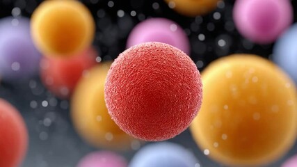 Poster - Colorful Spheres: A close-up shot showcases vibrant, spherical shapes floating in a dynamic and visually captivating arrangement. The colors, each hue distinct, create a mesmerizing scene.