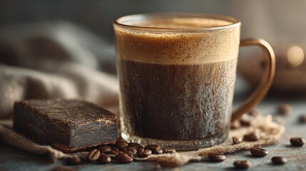 Poster - Dark Coffee in Glass Mug With Chocolate Bar, Representing Morning Energy and Simple Pleasures for Lifestyle Content : Generative AI