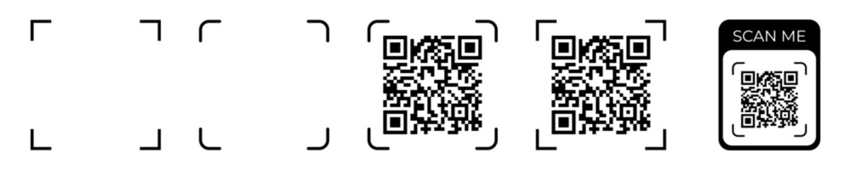 QR code icon set with various scan frames and a 