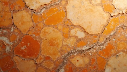 Aufkleber - Close-up of cracked orange marble stone texture. Rough weathered surface with irregular cracks. Natural aged design element for background construction material.