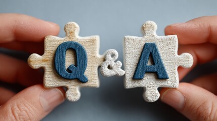 Poster - Hands Holding Jigsaw Pieces Forming Q&A, Symbolizing Problem Solving and Knowledge Sharing for Business Solutions and Educational Resources : Generative AI