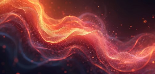 Poster - Abstract 3D rendering of fractal light background. Dynamic, colorful, vibrant waves with light particles, creating surreal, futuristic effect. Perfect as wallpaper or for sci-fi tech presentations.