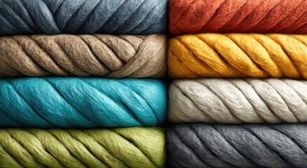 Aufkleber - Stack of Colorful Wool Roving Bundles, Representing Textile Art and Craftsmanship for Creative Projects : Generative AI