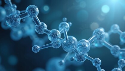 Aufkleber - Abstract macro photo of molecule structure, science tech background. Transparent spheres, connection lines. Blue, light colors, water bubbles, digital art.