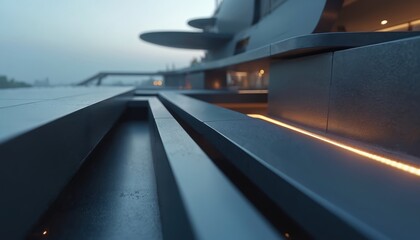 Aufkleber - Futuristic architecture abstract 3d render. Modern design with clean lines, sleek facade, and minimalist aesthetic. Contemporary building exterior. Gray, blue shades. Tech urban environment concept.
