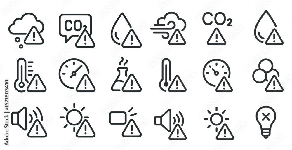 Environmental Transition Risk Icon Climate change and environmental warning icon set for awareness and ...