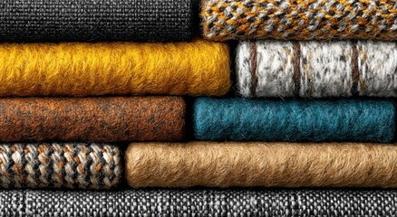 Leinwandbilder - Stack of Colorful Wool Fabrics, Demonstrating Texture and Textile Design for Fashion and Interior Decoration Projects : Generative AI