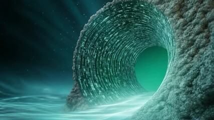 Fototapete - Mystical Tunnel: A glowing emerald tunnel beckons viewers with an aura of mystery. A 3D illustration showing a tunnel.