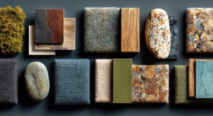 Aufkleber - Interior Design Material Palette With Stone, Wood, and Fabric Swatches, Showcasing Sustainable Choices and Eco-Friendly Options for Home Improvement : Generative AI