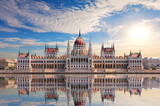 Budapest Parliament main view from the Danube River, famous landmark of Hungary