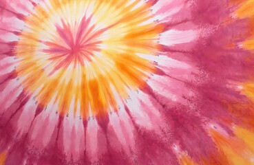 Poster - Abstract tie dye pattern with pink yellow texture. Swirling circular design with blend overlap effect. Background for fabric art graphic digital. Hippie vintage retro flower child groovy colorful