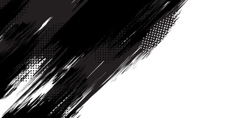 Wall Mural - Abstract black ink brush stroke background with grunge texture.