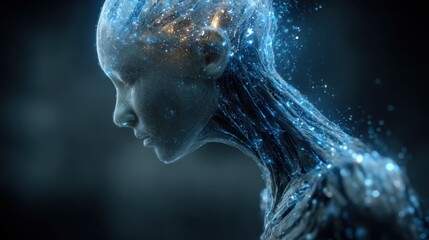 Aufkleber - Abstract Woman With Glowing Particles, Representing Artificial Intelligence and Technological Innovation in Healthcare and Scientific Discovery : Generative AI