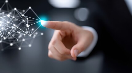 Poster - Hand Touching Glowing Network Node, Illustrating Digital Transformation and Technological Innovation With Global Connectivity : Generative AI