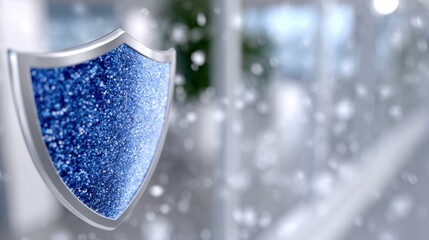 Aufkleber - Blue Glitter Shield Against Blurred Background, Symbolizing Security and Protection Against Cybercrime, Ideal for Insurance and Technology Marketing : Generative AI